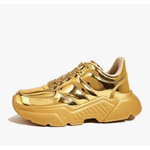 Belos Women's US 10 / UK 7 Platform Gold Chunky Sneakers Fashion Dad Lace Up - Picture 1 of 7